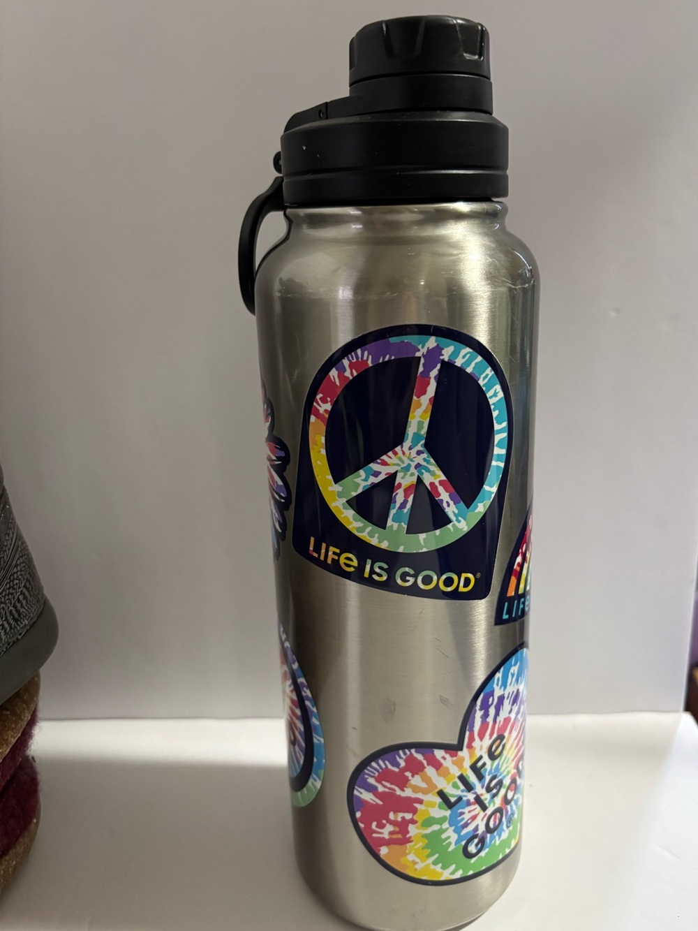 Life Is Good Stainless Steel Water Bottle Multicolor Tie-Dye Stickers 32oz VGUC